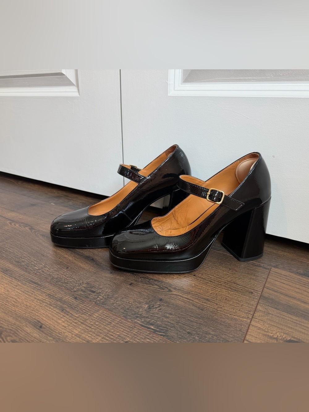 Sezane Georgia Mary Jane Heels Black Patent Leather Pumps Size 39